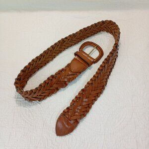Vintage Brown Braided Synthetic Leather Belt With Buckle Closure